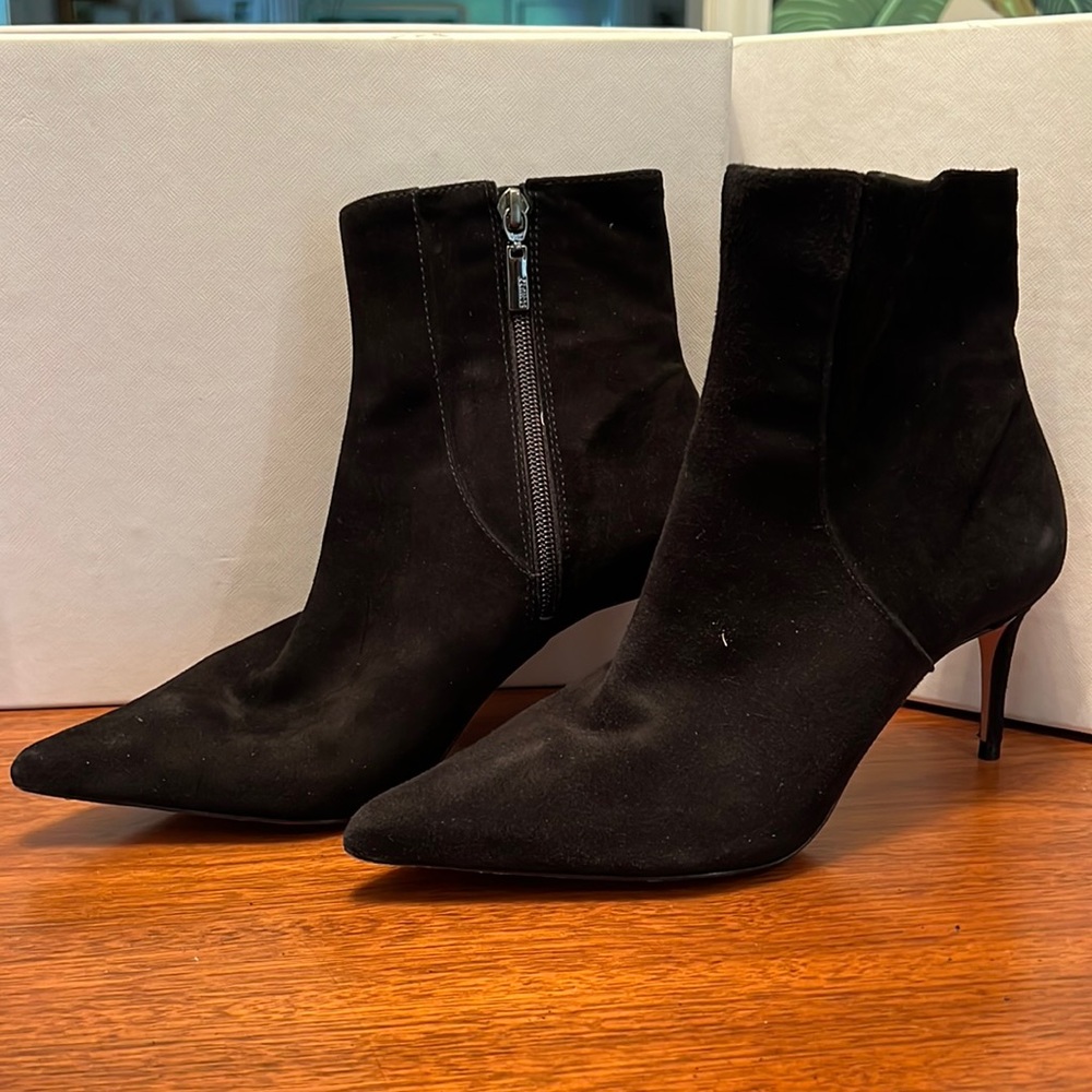Schultz black suede pointed booties. Bette Suede Pointed-Toe Ankle Booties